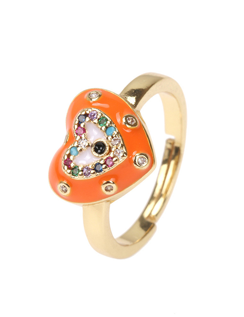 Fashion Orange Copper Inlaid Colored Zirconium Drop Oil Love Ring
