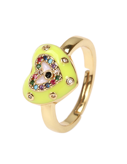 Fashion Yellow Copper Inlaid Colored Zirconium Drop Oil Love Ring