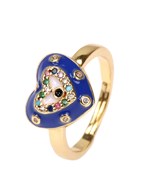 Fashion Blue Copper Inlaid Colored Zirconium Drop Oil Love Ring