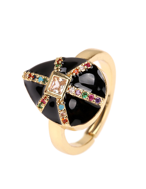 Fashion Black Copper Inlaid Color Zirconium Drop Oil Drop-shaped Ring