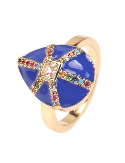 Fashion Blue Copper Inlaid Color Zirconium Drop Oil Drop-shaped Ring