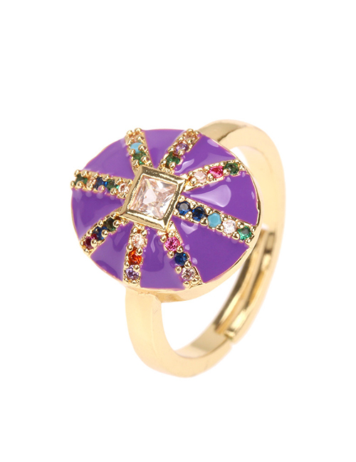 Fashion Purple Copper Inlaid Zirconium Geometry Pozi Oil Drop Ring