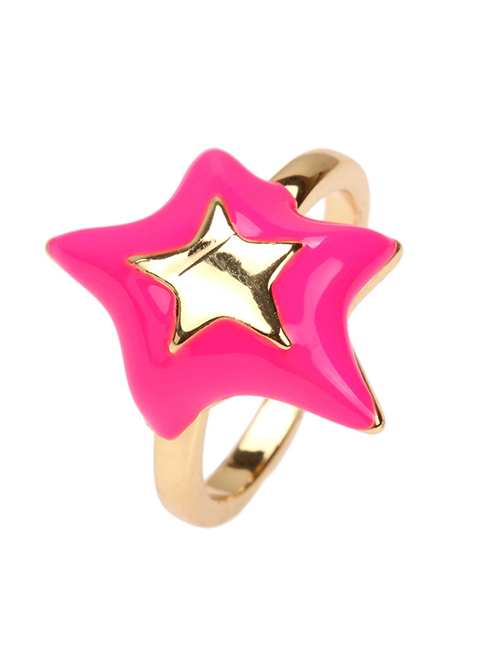 Fashion Rose Red Copper Drop Oil Five-pointed Star Open Ring