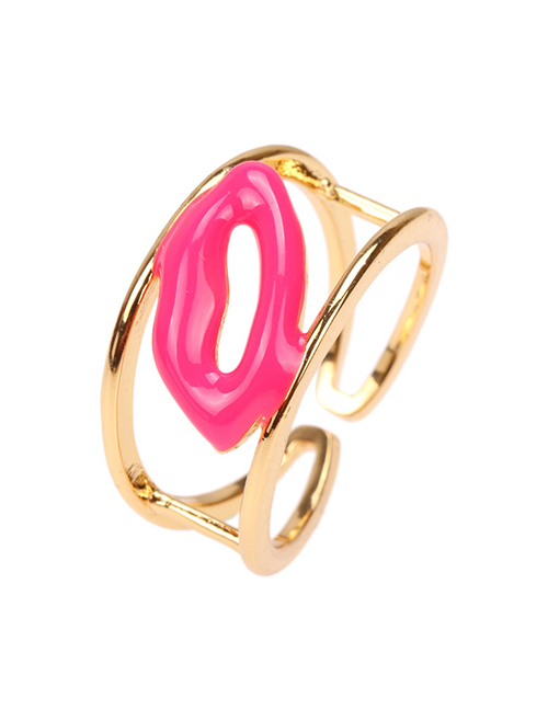 Fashion Rose Red Copper Drip Oil Lip Print Ring