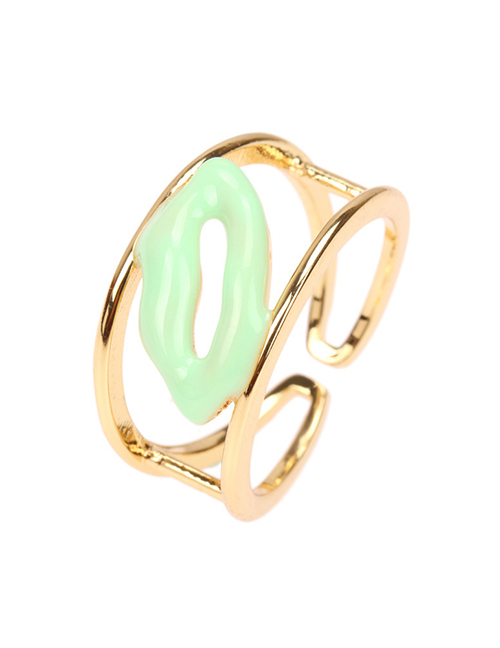 Fashion Light Green Copper Drip Oil Lip Print Ring