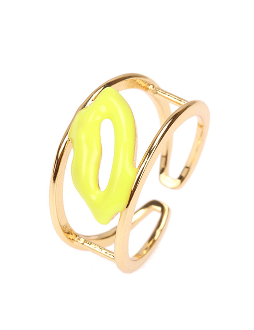 Fashion Yellow Copper Drip Oil Lip Print Ring