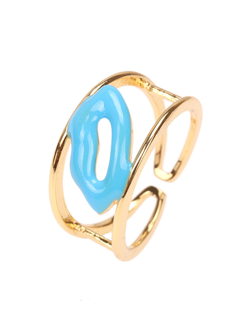 Fashion Light Blue Copper Drip Oil Lip Print Ring