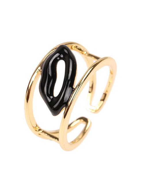 Fashion Black Copper Drip Oil Lip Print Ring