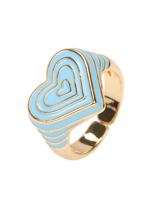 Fashion Light Blue Copper Drop Oil Color Love Heart Ring
