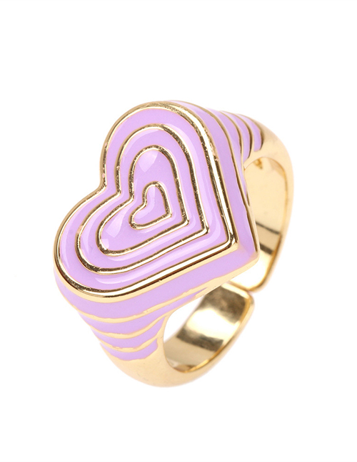 Fashion Light Purple Copper Drip Oil Color Love Heart Ring