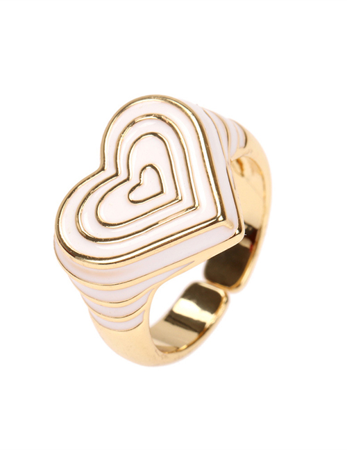 Fashion White Copper Drip Oil Color Love Heart Ring