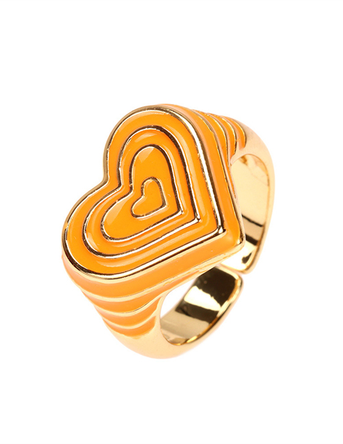 Fashion Orange Copper Drop Oil Color Love Heart Ring
