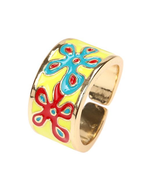 Fashion C Copper Drip Oil Colored Floral Ring