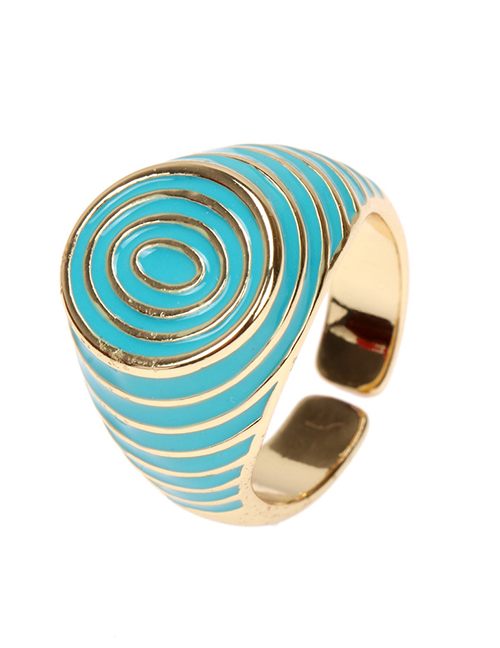 Fashion Cyan Copper Drip Oil Color Wide Brim Ring