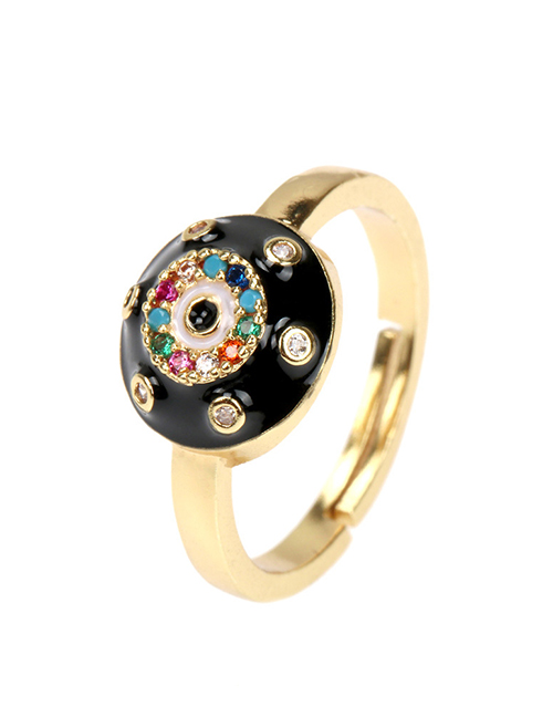 Fashion Black Copper Drop Oil Inlaid Zirconium Eye Open Ring