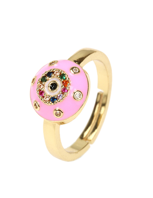 Fashion Pink Copper Drop Oil Inlaid Zirconium Eye Open Ring