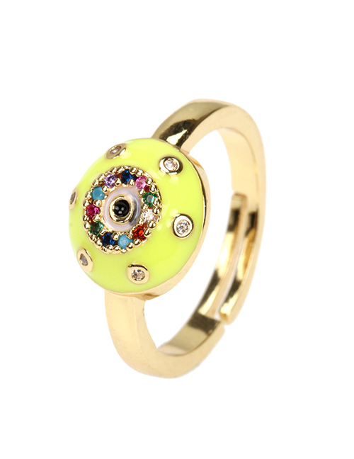 Fashion Yellow Copper Drop Oil Inlaid Zirconium Eye Open Ring