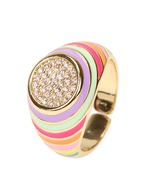 Fashion Color Copper Inlaid Zirconium Oil Drop Color Wide Brim Ring