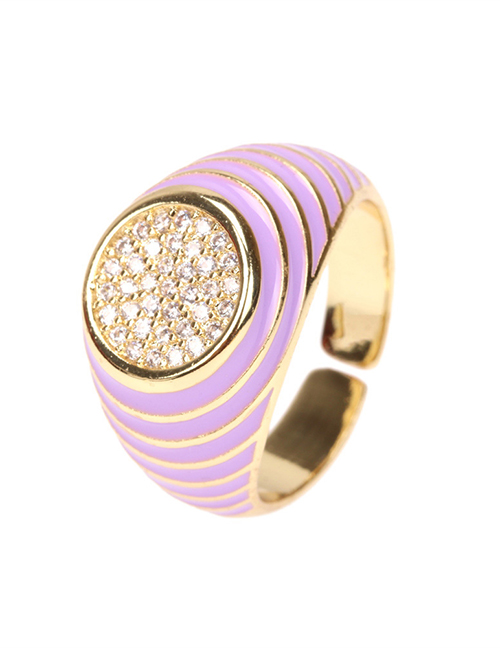 Fashion Light Purple Copper Inlaid Zirconium Oil Drop Color Wide Brim Ring