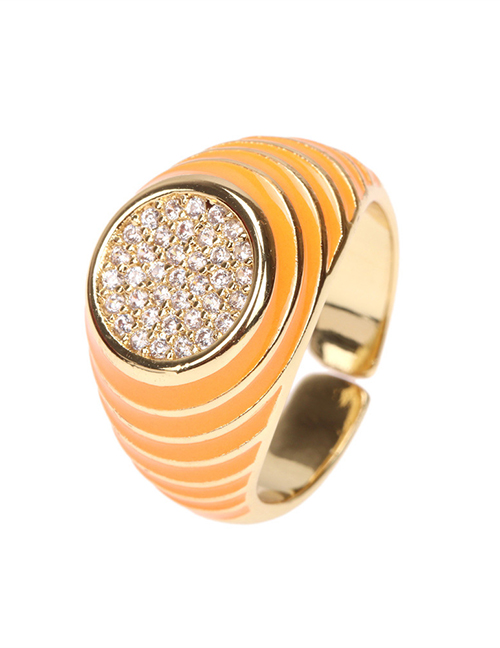 Fashion Orange Copper Inlaid Zirconium Oil Drop Color Wide Brim Ring