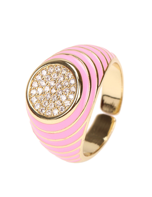 Fashion Pink Copper Inlaid Zirconium Oil Drop Color Wide Brim Ring