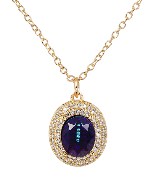 Fashion Navy Blue Copper Inlaid Zirconium Round Necklace