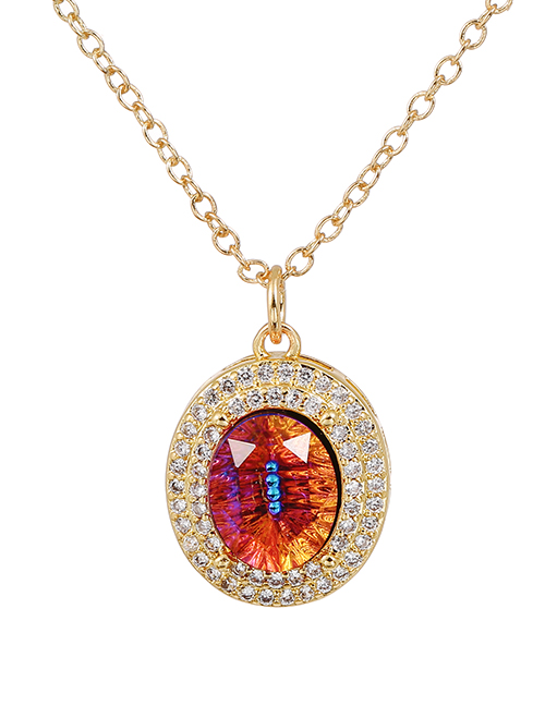 Fashion Red Copper Inlaid Zirconium Round Necklace