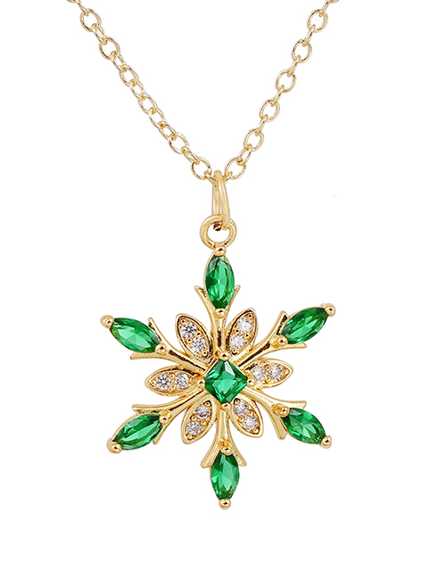 Fashion Green Copper Inlaid Zirconium Snowflake Necklace