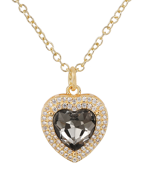 Fashion Grey Copper Inlaid Zirconium Heart Necklace