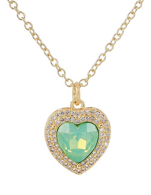 Fashion Green Copper Inlaid Zirconium Heart Necklace