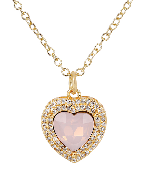 Fashion Light Pink Copper Inlaid Zirconium Heart Necklace