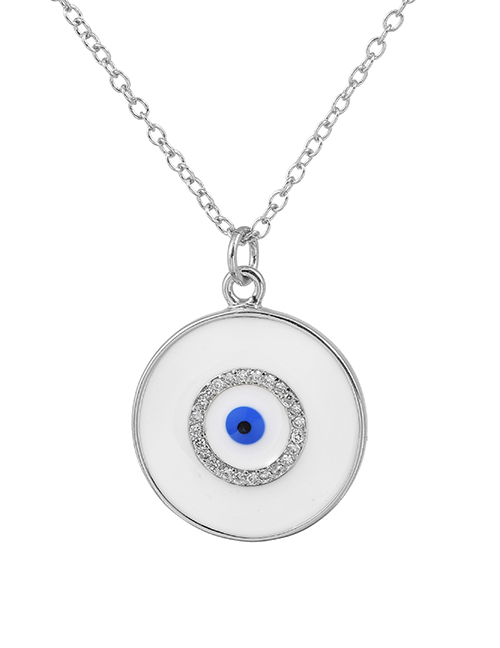 Fashion Silver Copper Inlaid Zirconium Oil Drop Round Eye Necklace