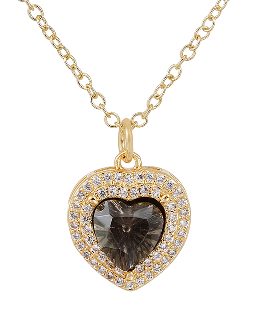 Fashion Dark Gray Copper Inlaid Zirconium Heart Necklace