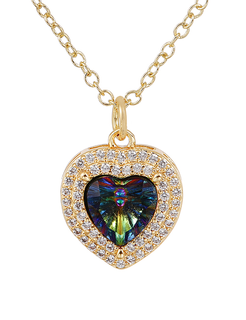 Fashion Color Copper Inlaid Zirconium Heart Necklace