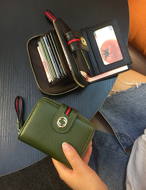 Fashion Green Multi-card Wallet With Leather Buckle