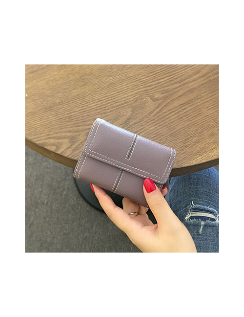 Fashion Taro Purple Cowhide Multi-card Buckle Wallet