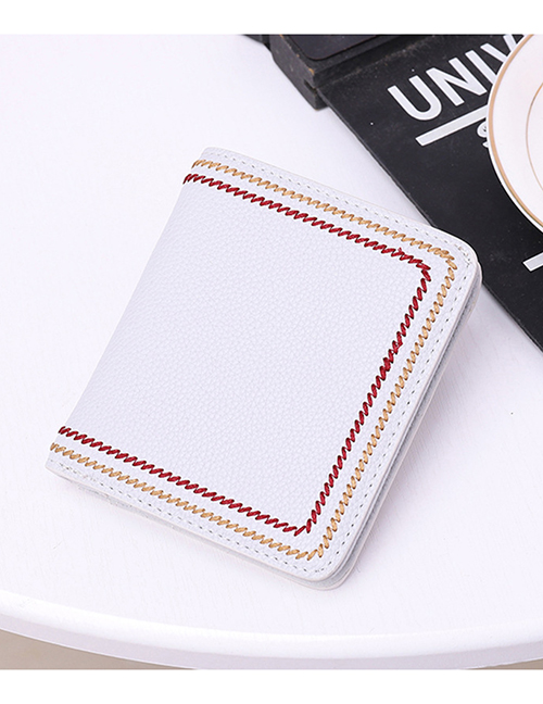 Fashion Light Blue Leather Edge Embroidered Thread Wallet