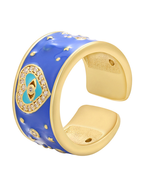 Fashion Navy Blue Copper Drop Oil Diamond Love Eye Ring