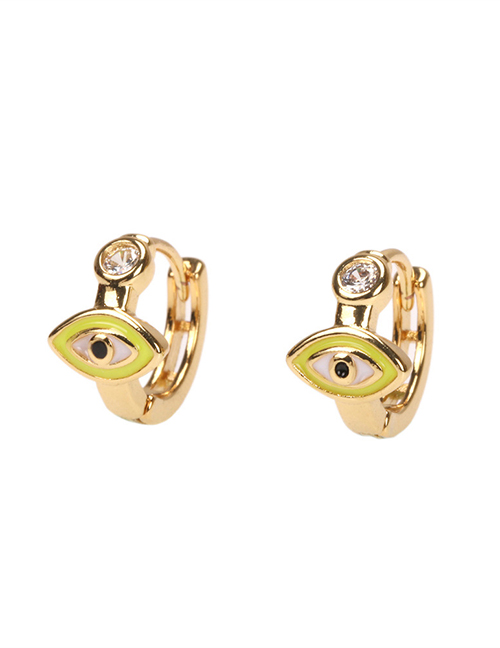 Fashion Yellow Copper Drop Oil Inlaid Zirconium Eye Earrings