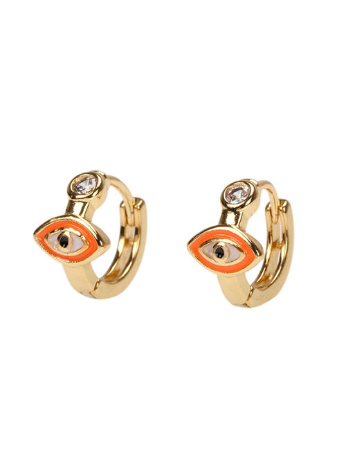 Fashion Orange Copper Drop Oil Inlaid Zirconium Eye Earrings
