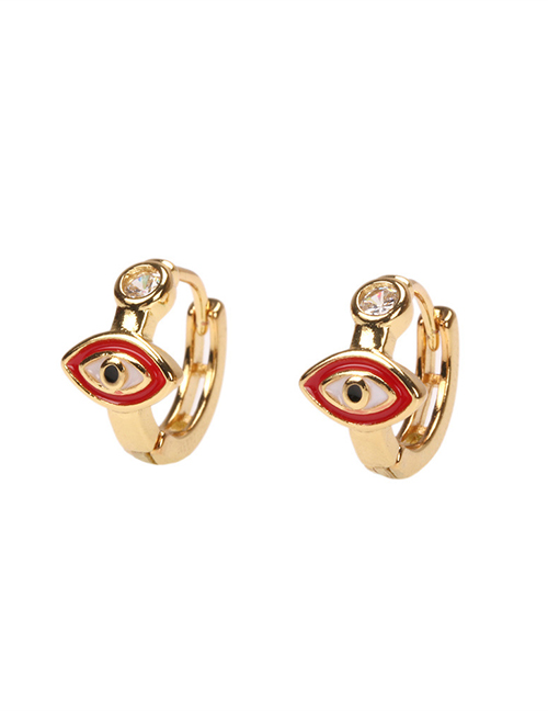 Fashion Red Copper Drop Oil Inlaid Zirconium Eye Earrings