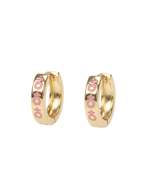 Fashion Pink Copper Drop Oil Symbol Ear Ring
