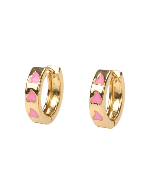 Fashion Pink Copper Drop Oil Love Ear Ring