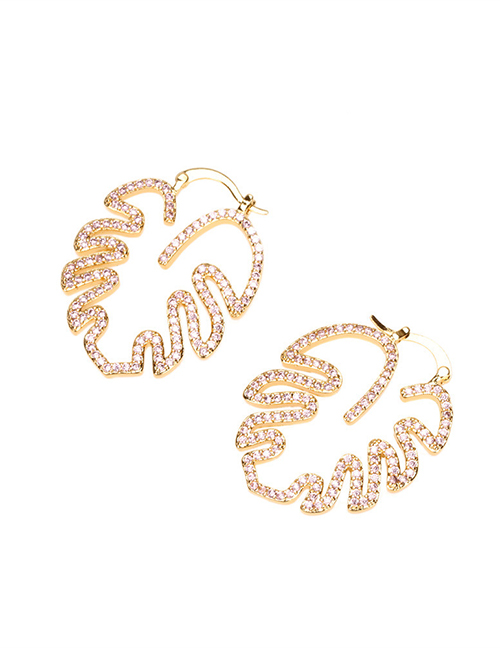 Fashion Pink Diamond Copper Inlaid Zirconium Maple Leaf Stud Earrings