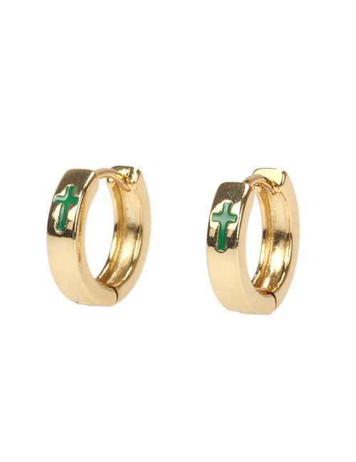 Fashion Green Copper Drip Oil Cross Earrings