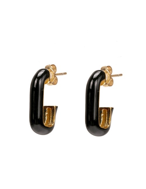 Fashion Black Copper Drop Oil C-shaped Earrings