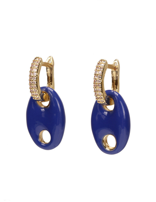 Fashion Blue Copper Drop Oil Diamond Pig Nose Ear Ring