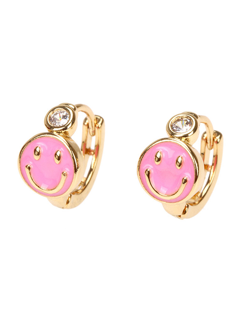 Fashion Pink Copper Drip Oil Smiley Earrings