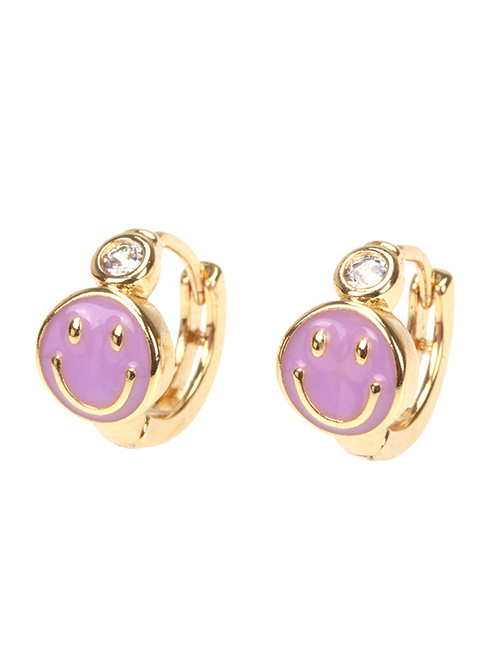 Fashion Purple Copper Drip Oil Smiley Earrings
