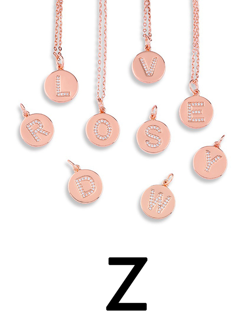 Fashion Z (rose Gold) Copper Inlaid Zirconium Round 26 Letter Medal Necklace